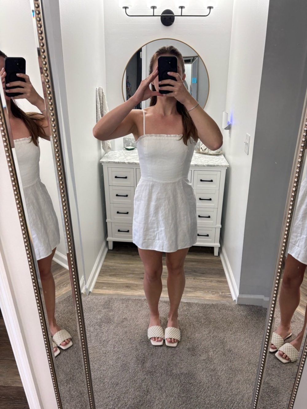 Reformation Classic White Linen Mini Dress with Spaghetti Straps size 4/s